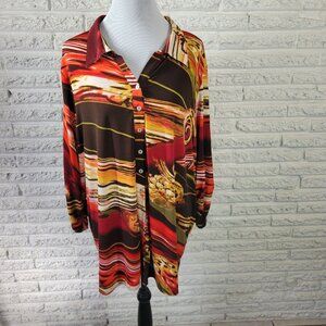 Susan Graver QVC Womens Top 2X Plus Ruched Sleeve Red Watercolor WAT78XE